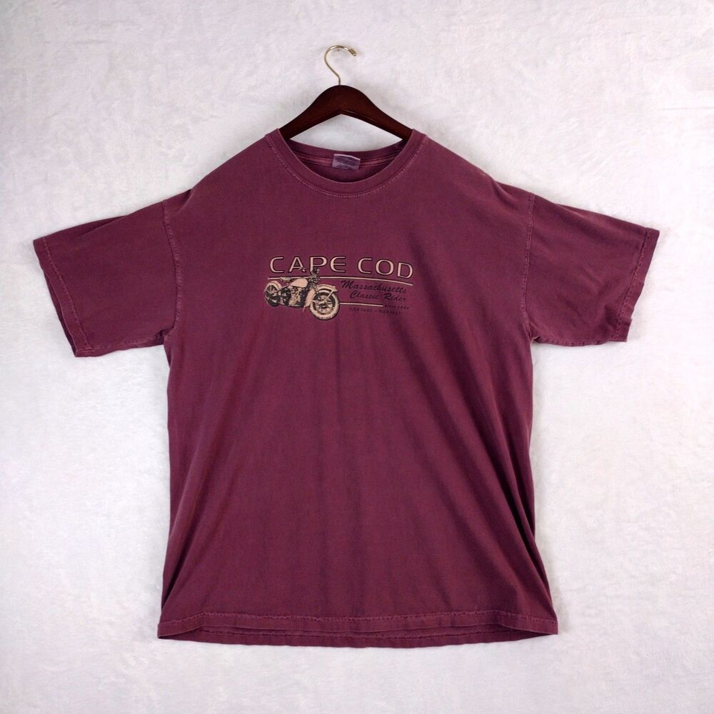 Comfort Colors Cape Cod Massachusetts Motorcycle T-Shirt Maroon Mens XL